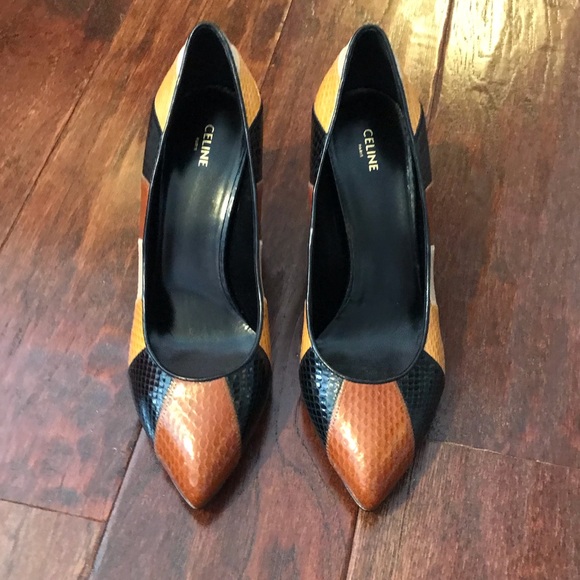 Celine Snakeskin Colorblock Pattern Pumps - Picture 1 of 7